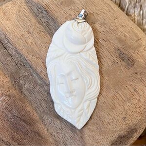 🌸Hand Carved Floral Goddess Face Sterling Silver Pendant